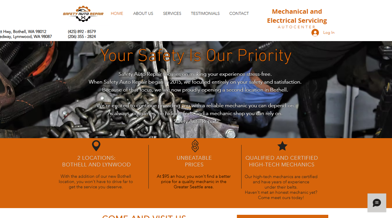 Website screenshot for Safety Auto Repair - Everett