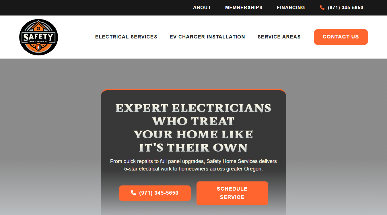 Website screenshot for Safety Home Services