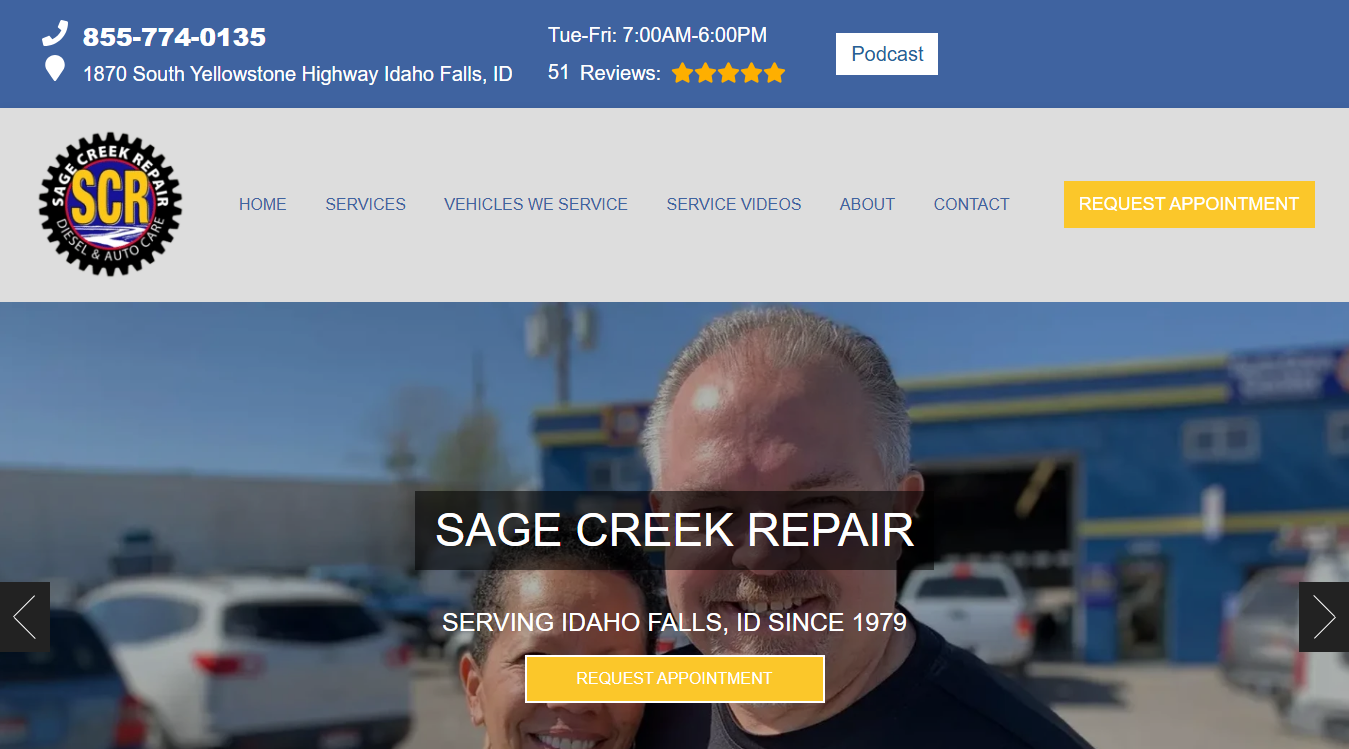Website screenshot for Sage Creek Repair