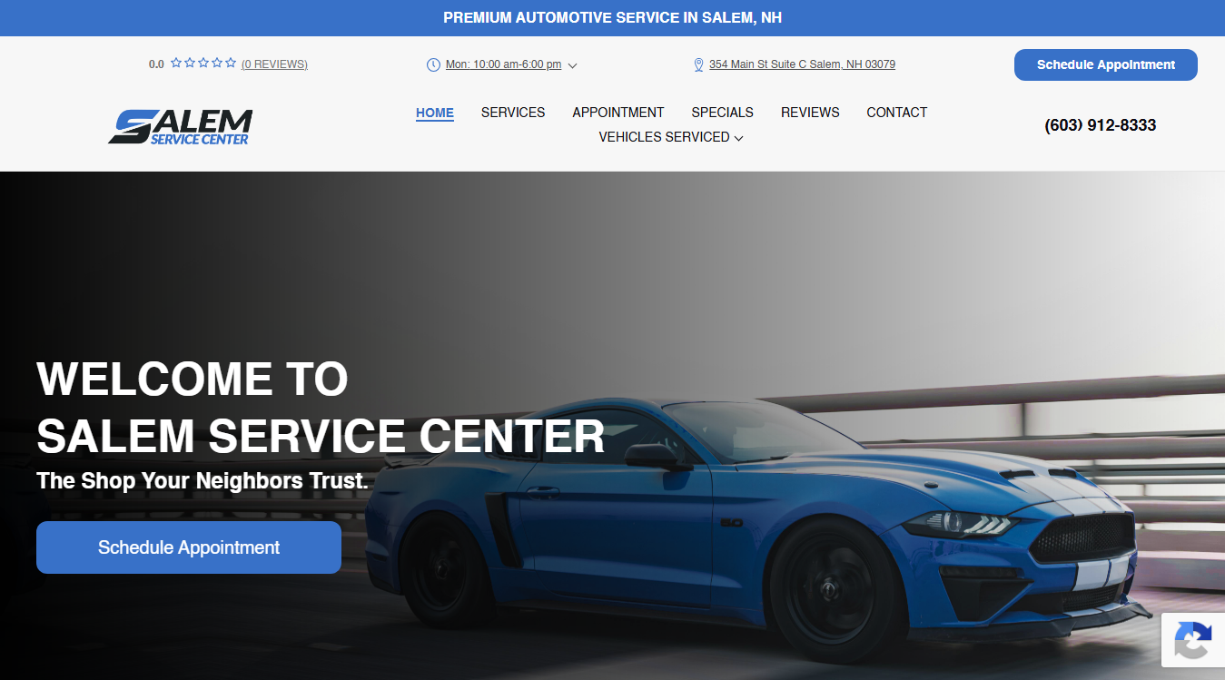 Website screenshot for Salem Service Center
