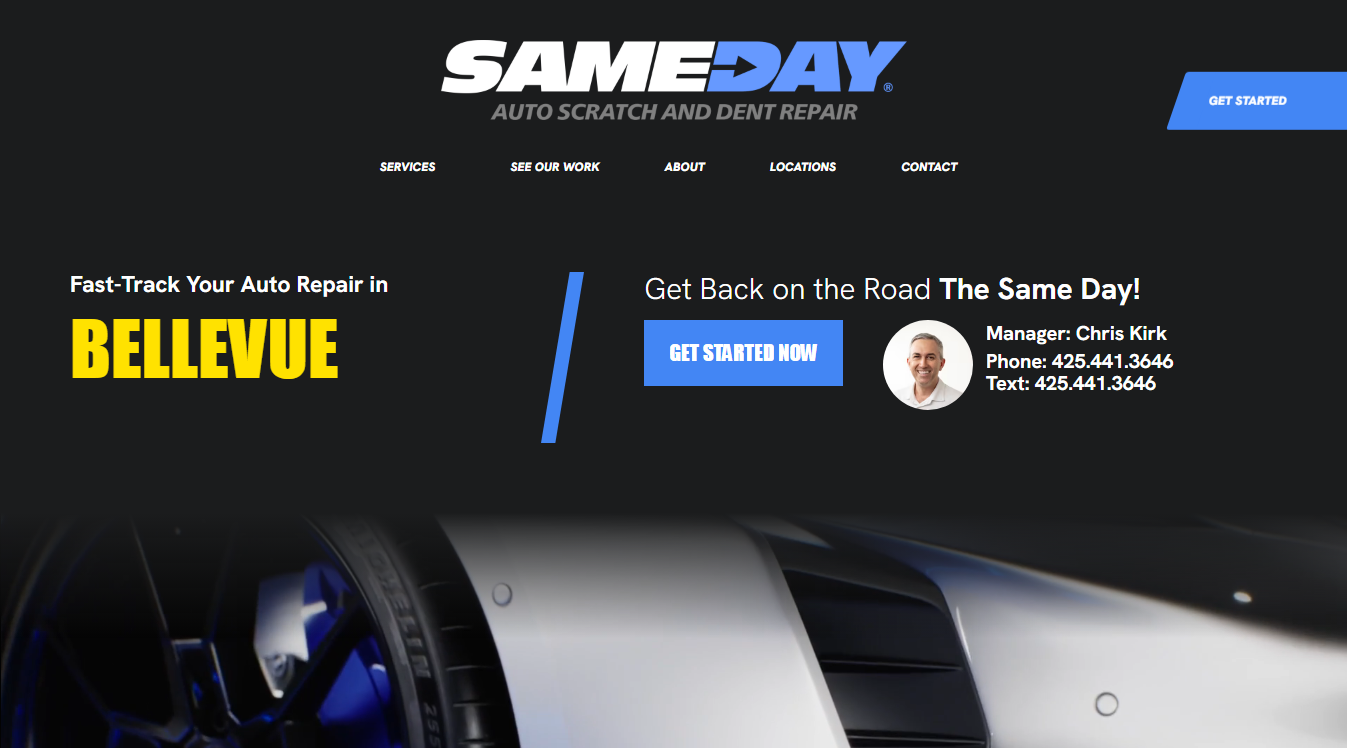 Website screenshot for Sameday Auto Scratch and Wheel Repair
