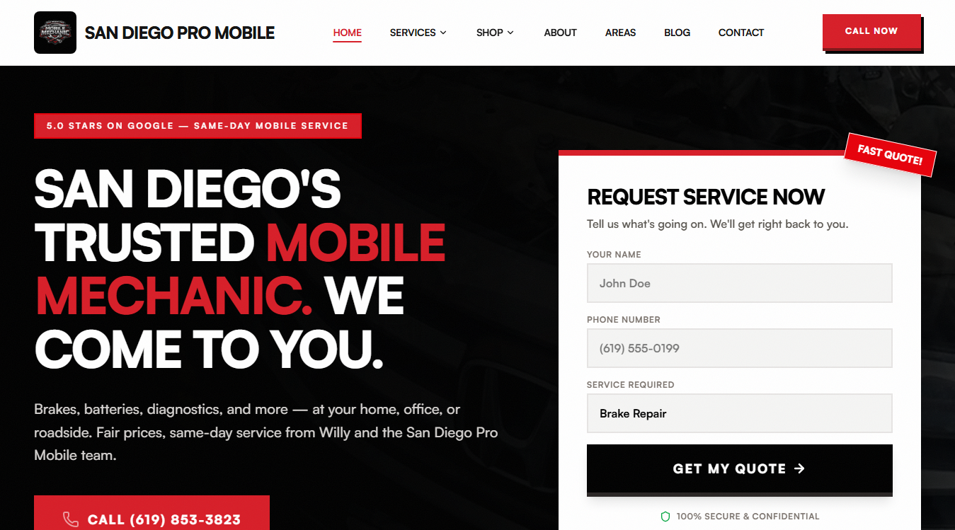 Screenshot of San Diego Mobile Auto Repair