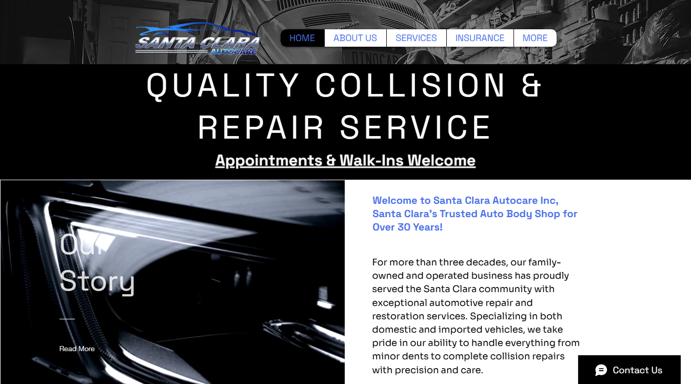 Website screenshot for Santa Clara Auto Care