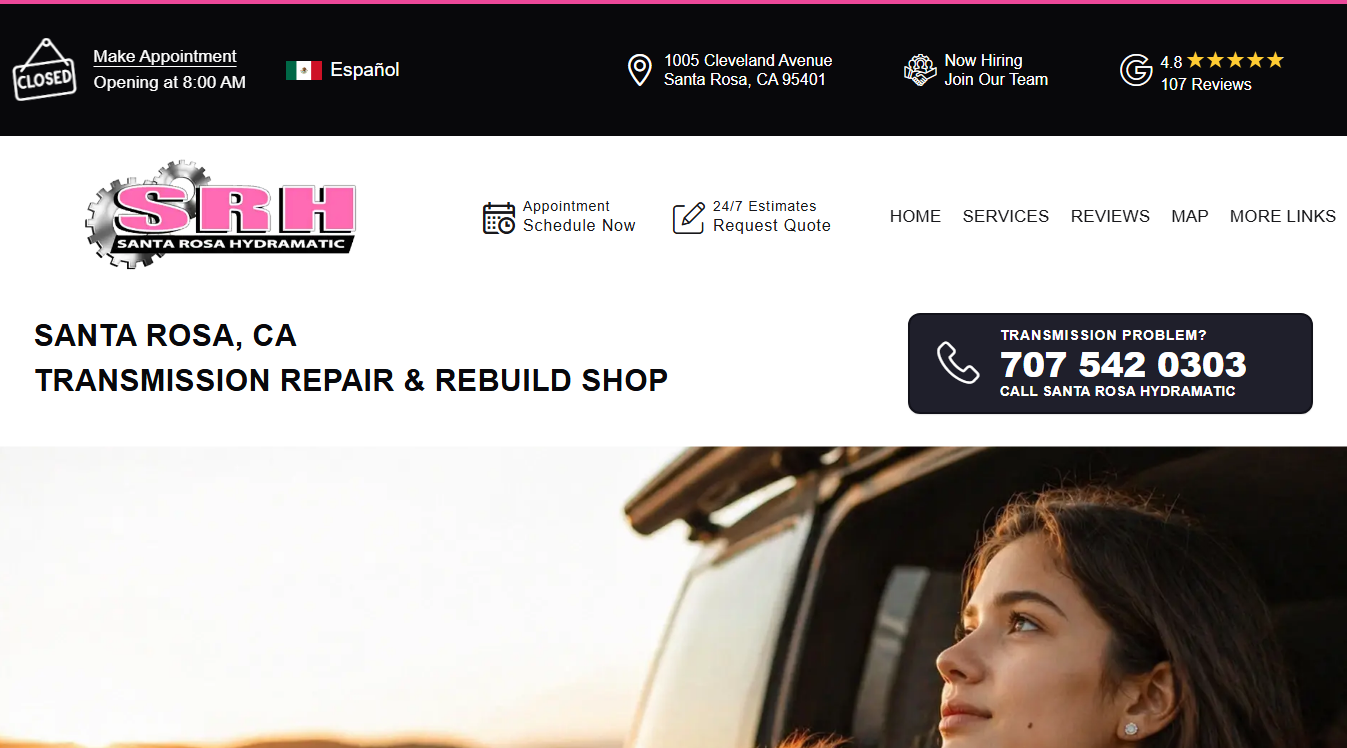 Website screenshot for Santa Rosa Hydramatic