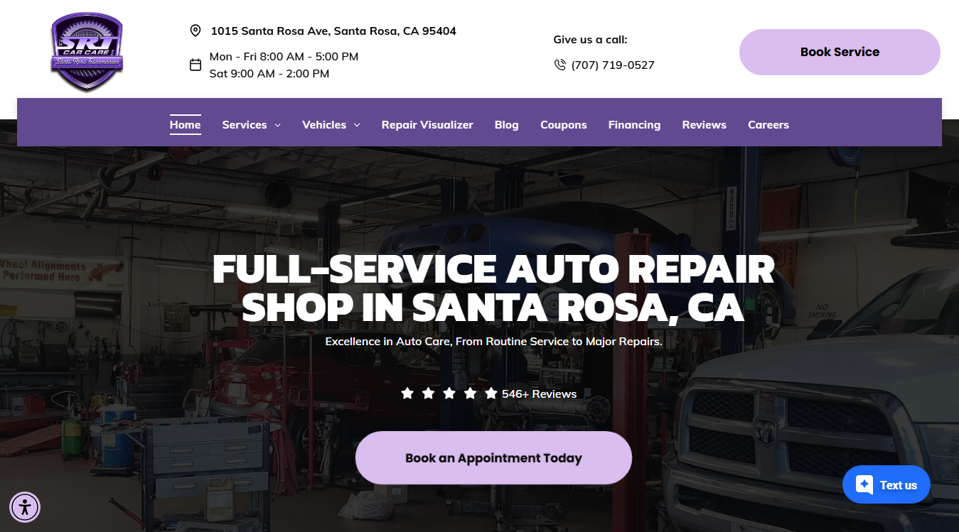 Website screenshot for Santa Rosa Transmission & Car Care