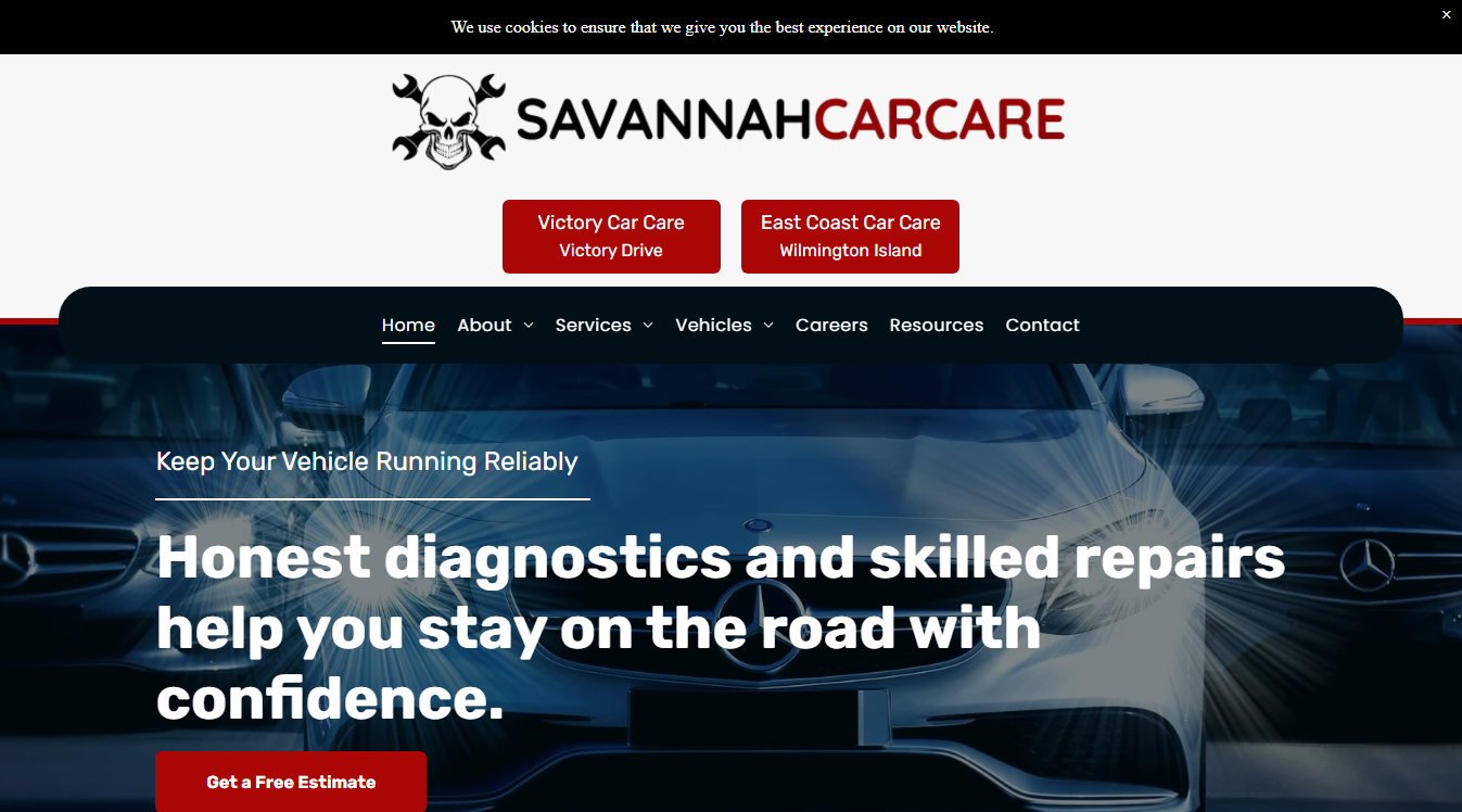 Website screenshot for Savannah Car Care