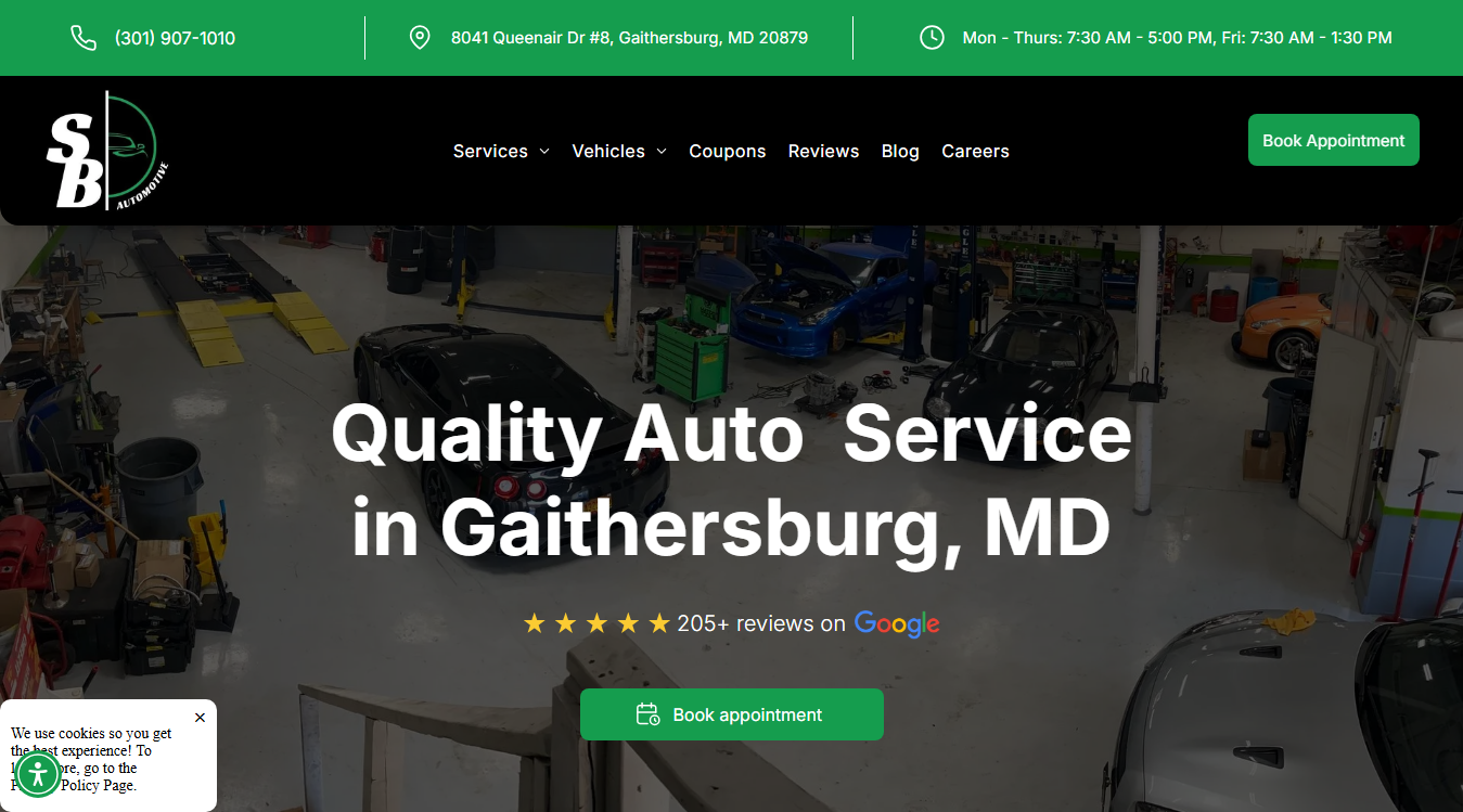 Website screenshot for SB Automotive, LLC
