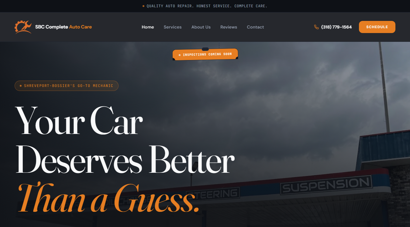 Website screenshot for SBC Complete Auto Care