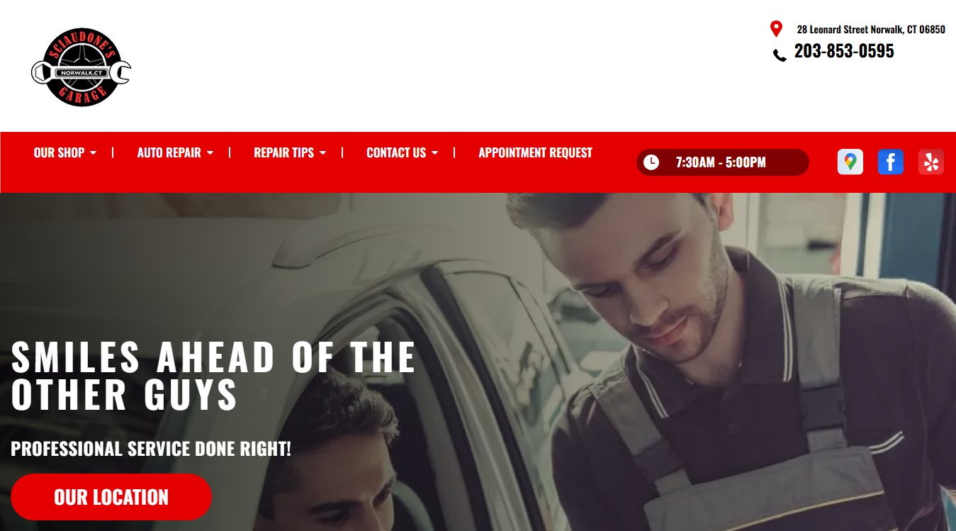 Website screenshot for Sciaudone's Garage