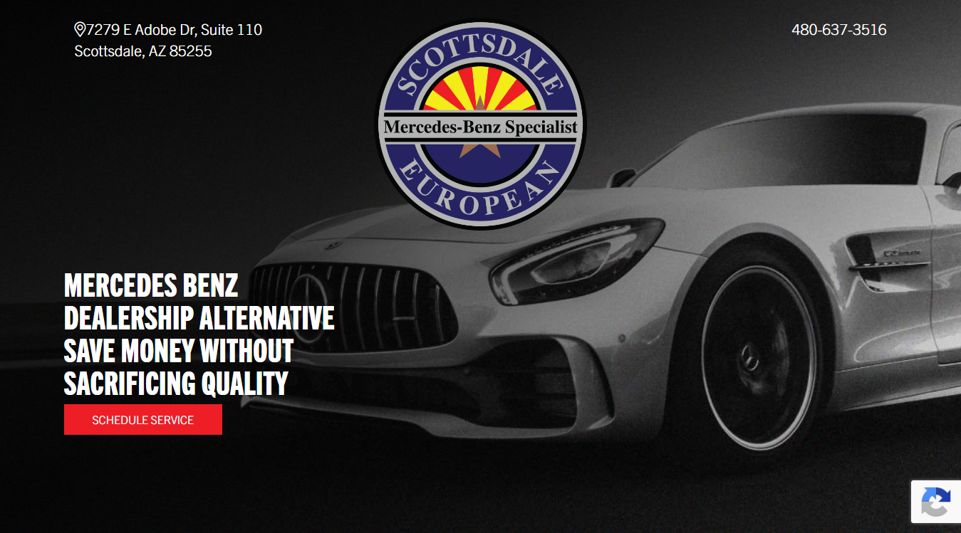 Website screenshot for Scottsdale European Service