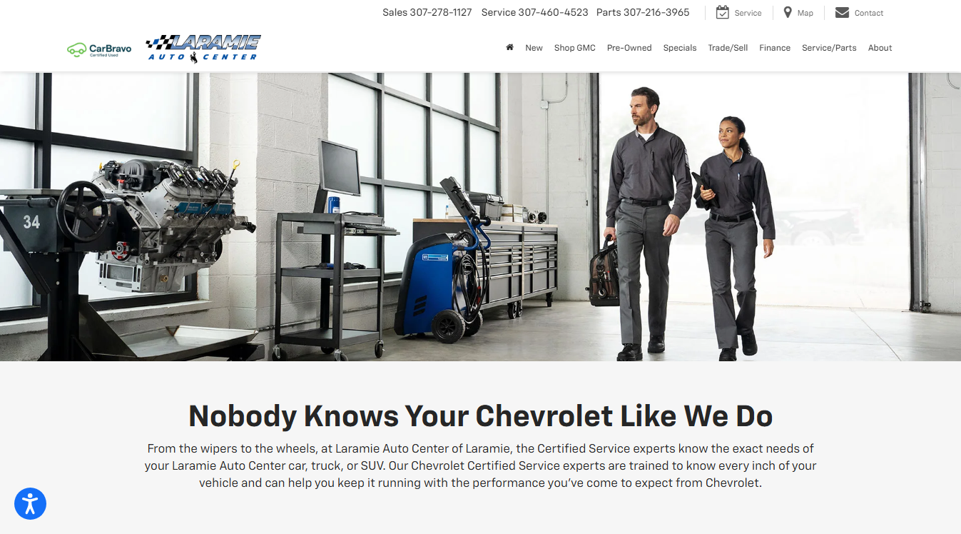 Website screenshot for Service-Laramie GM Auto Center