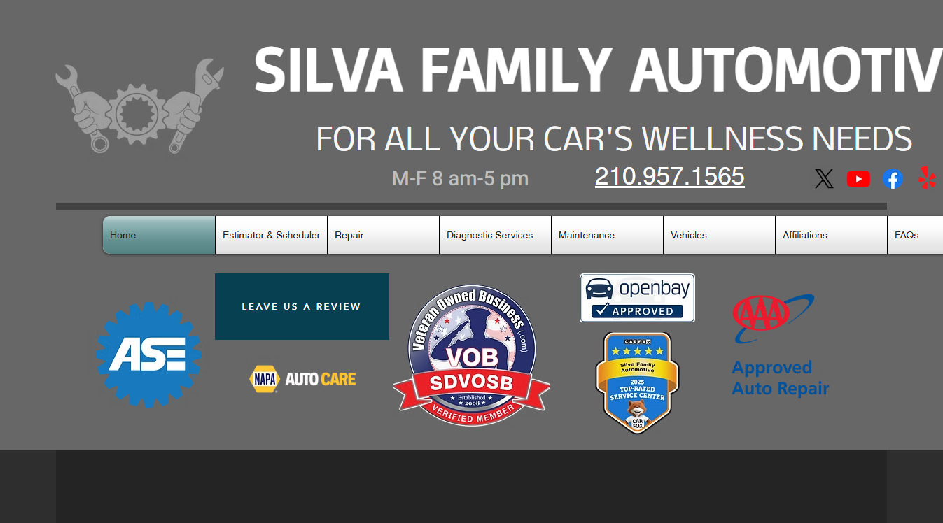Website screenshot for Silva Family Automotive
