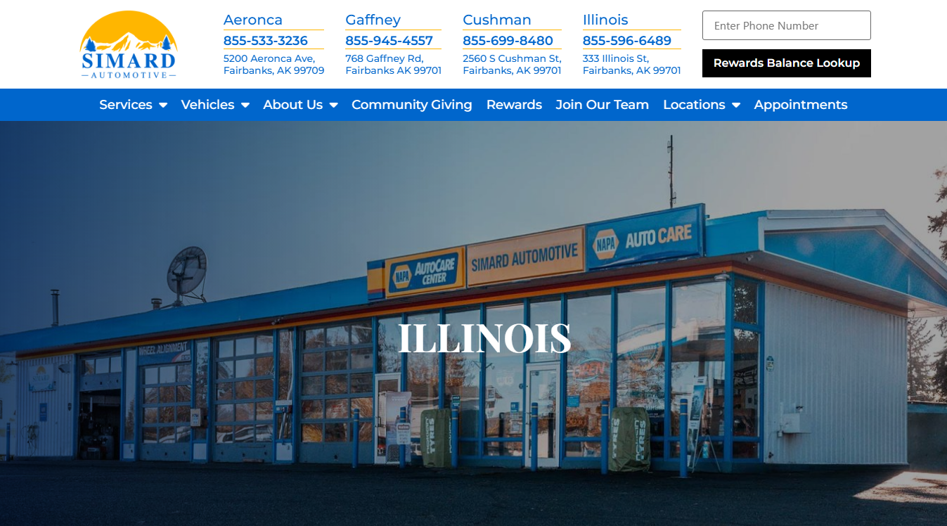 Website screenshot for Simard Automotive