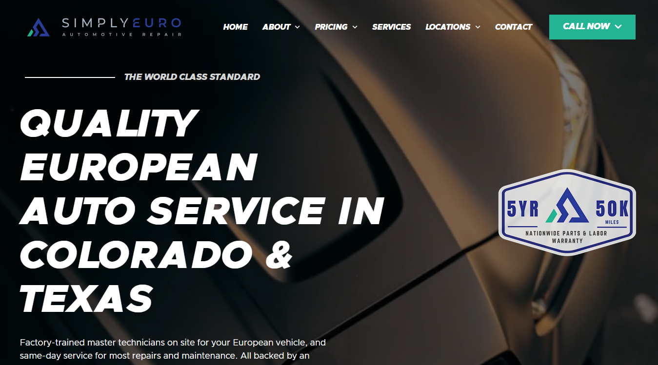 Website screenshot for SimplyEuro Automotive Repair