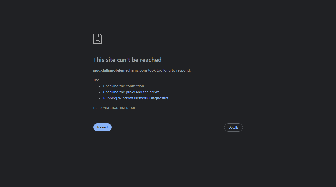 Website screenshot for Sioux Falls Mobile Mechanic