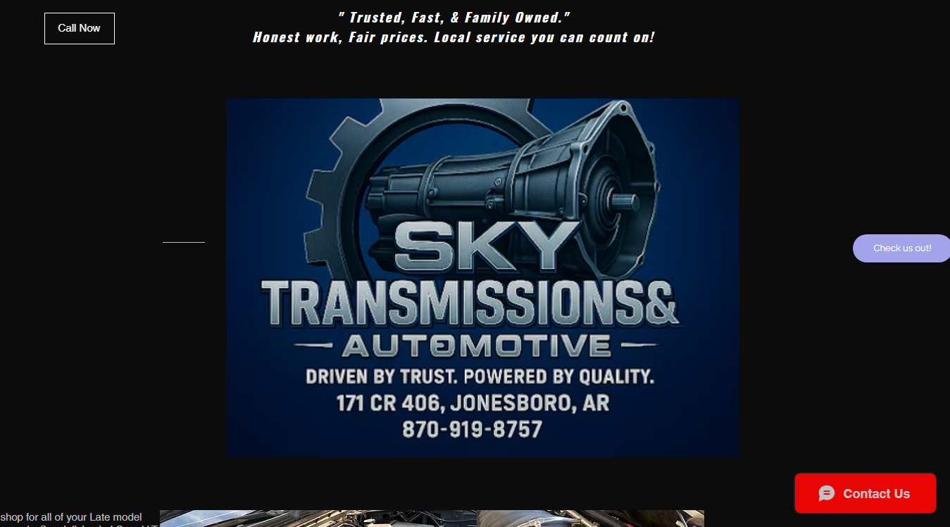 Website screenshot for Sky Transmissions & Automotive, LLC