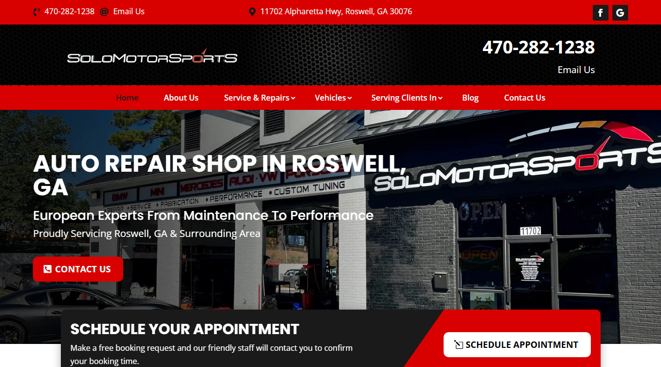 Website screenshot for Solo Motorsports
