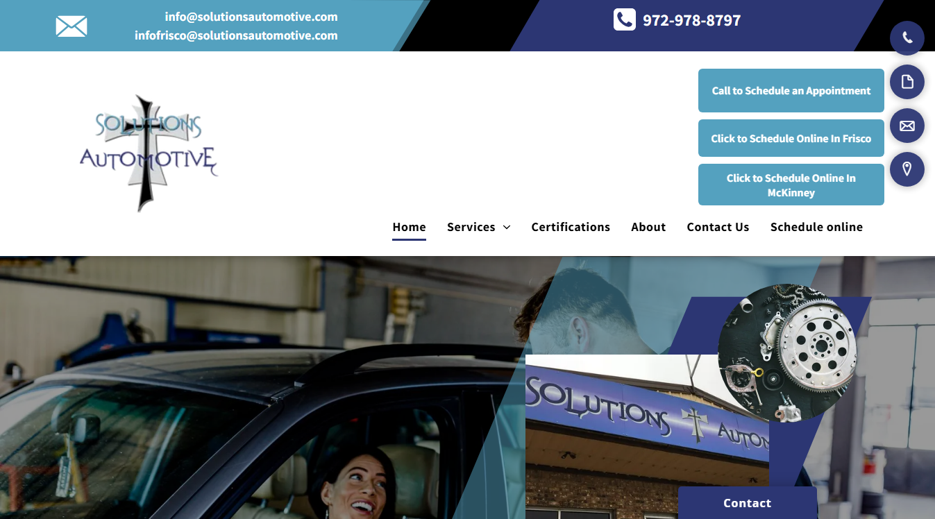 Website screenshot for Solutions Automotive