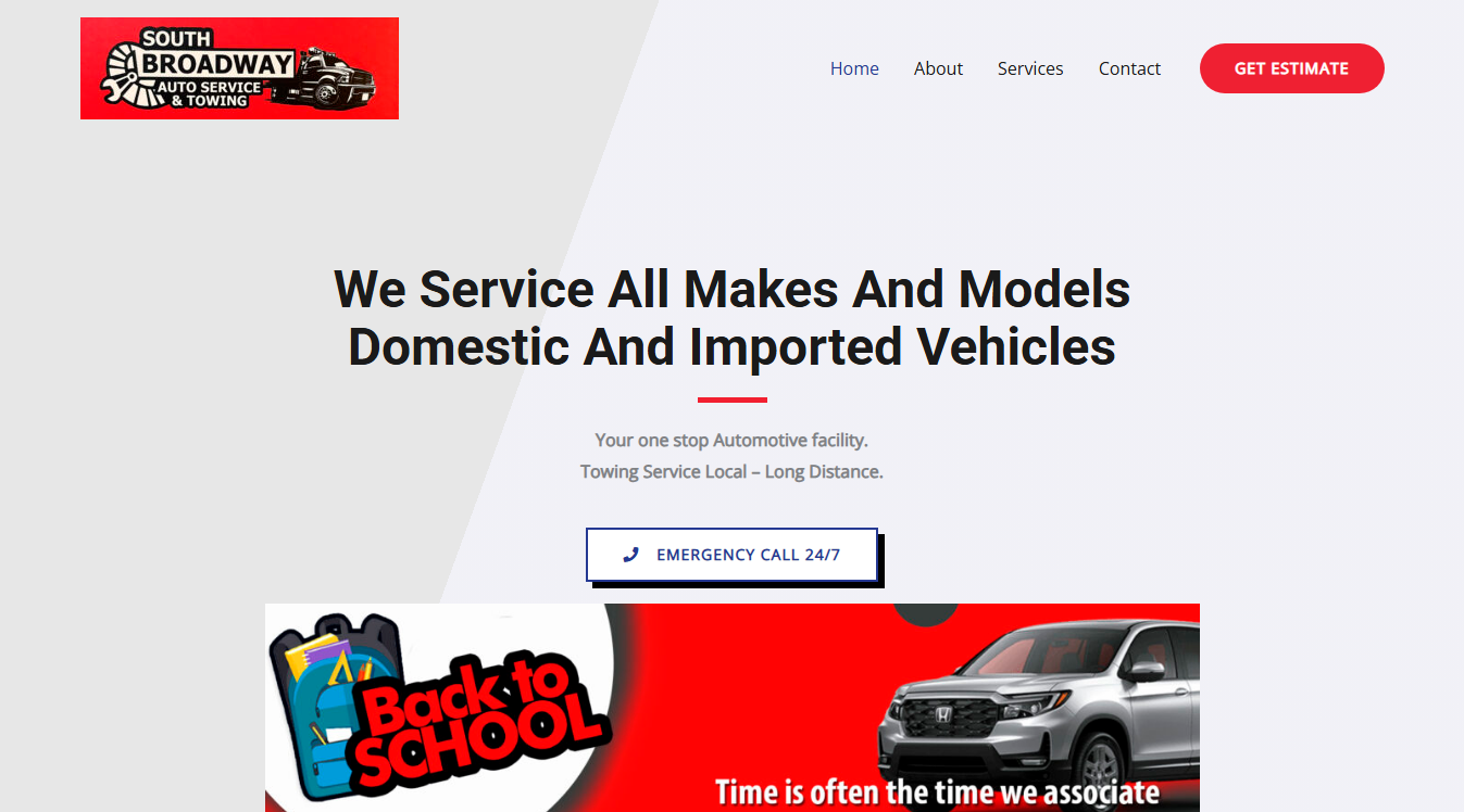 Website screenshot for South Broadway Auto Service