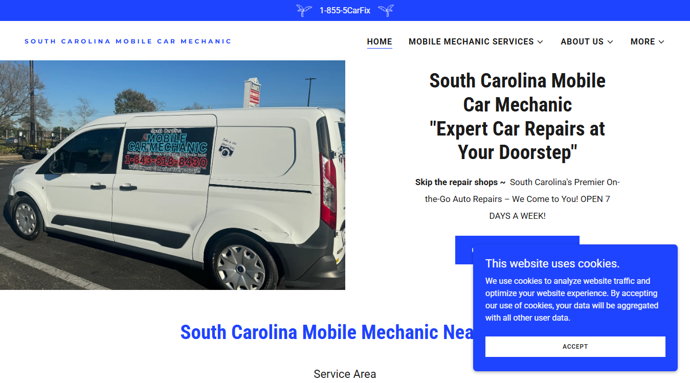 Website screenshot for South Carolina Mobile Mechanic