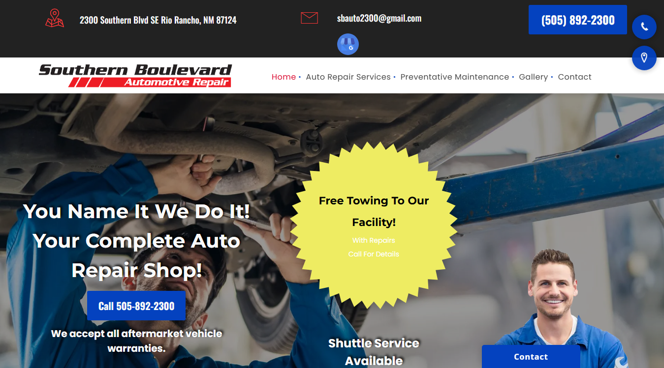 Website screenshot for Southern Boulevard Automotive
