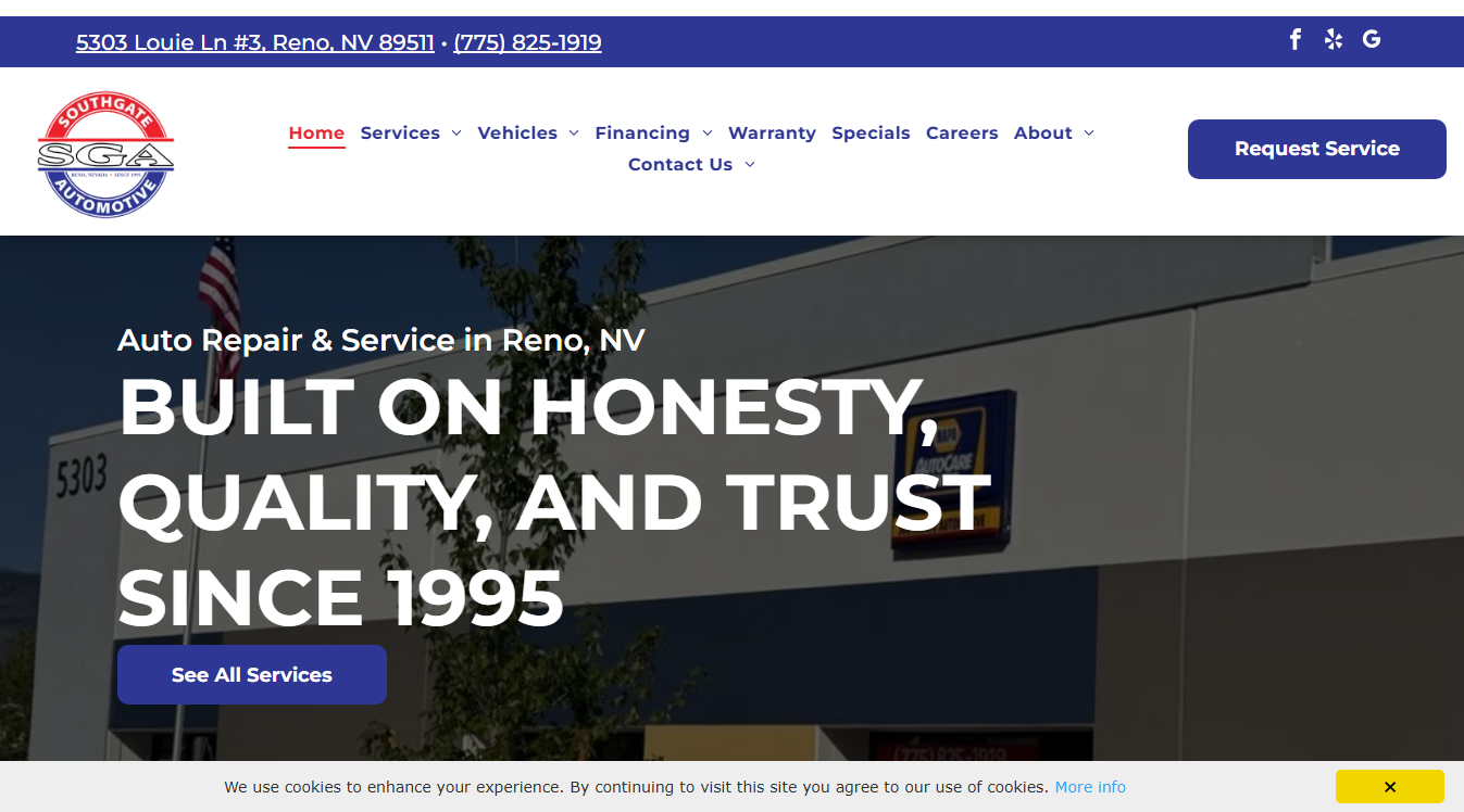 Website screenshot for Southgate Automotive