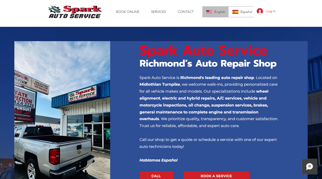 Website screenshot for Spark Auto Service