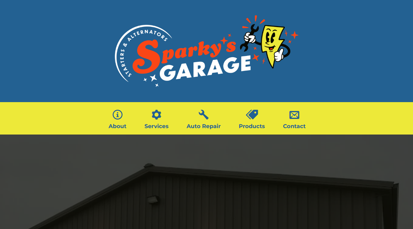 Website screenshot for Sparky's Garage Starters & Alternators LLC