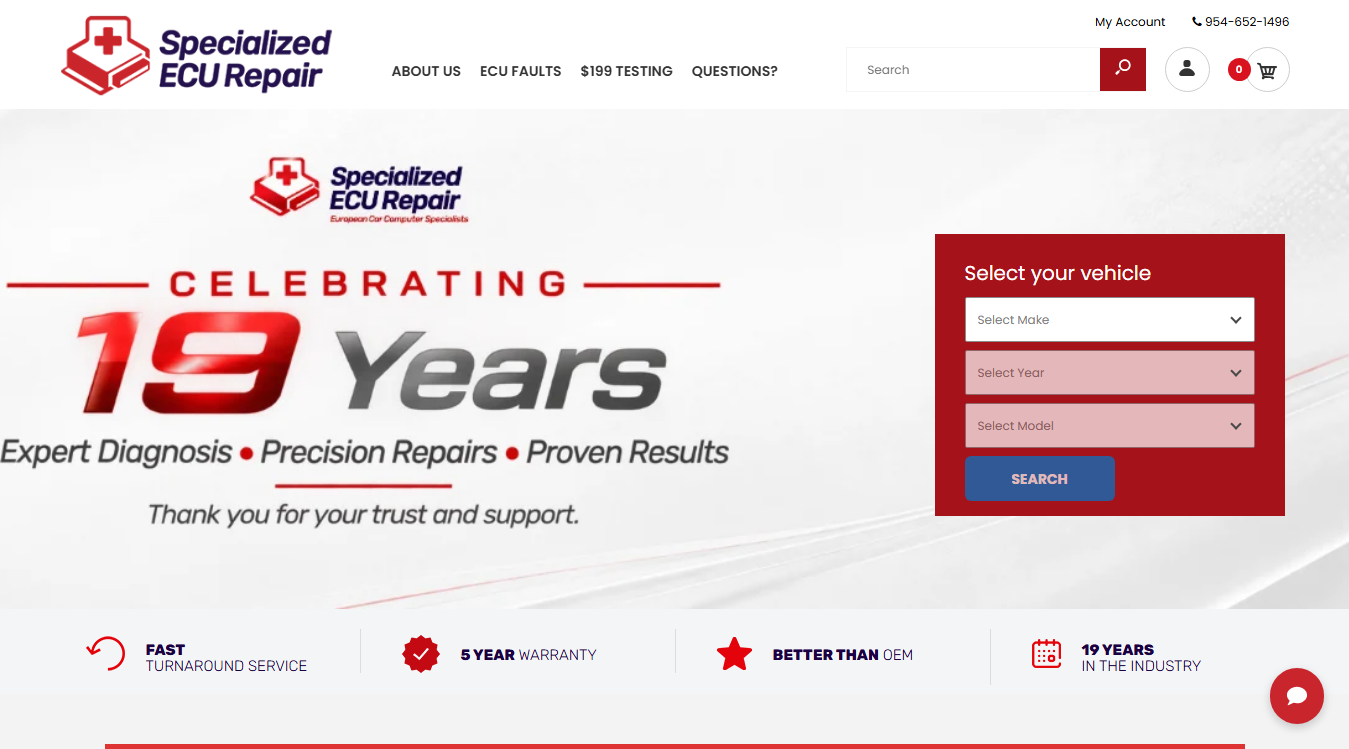 Website screenshot for Specialized ECU Repair
