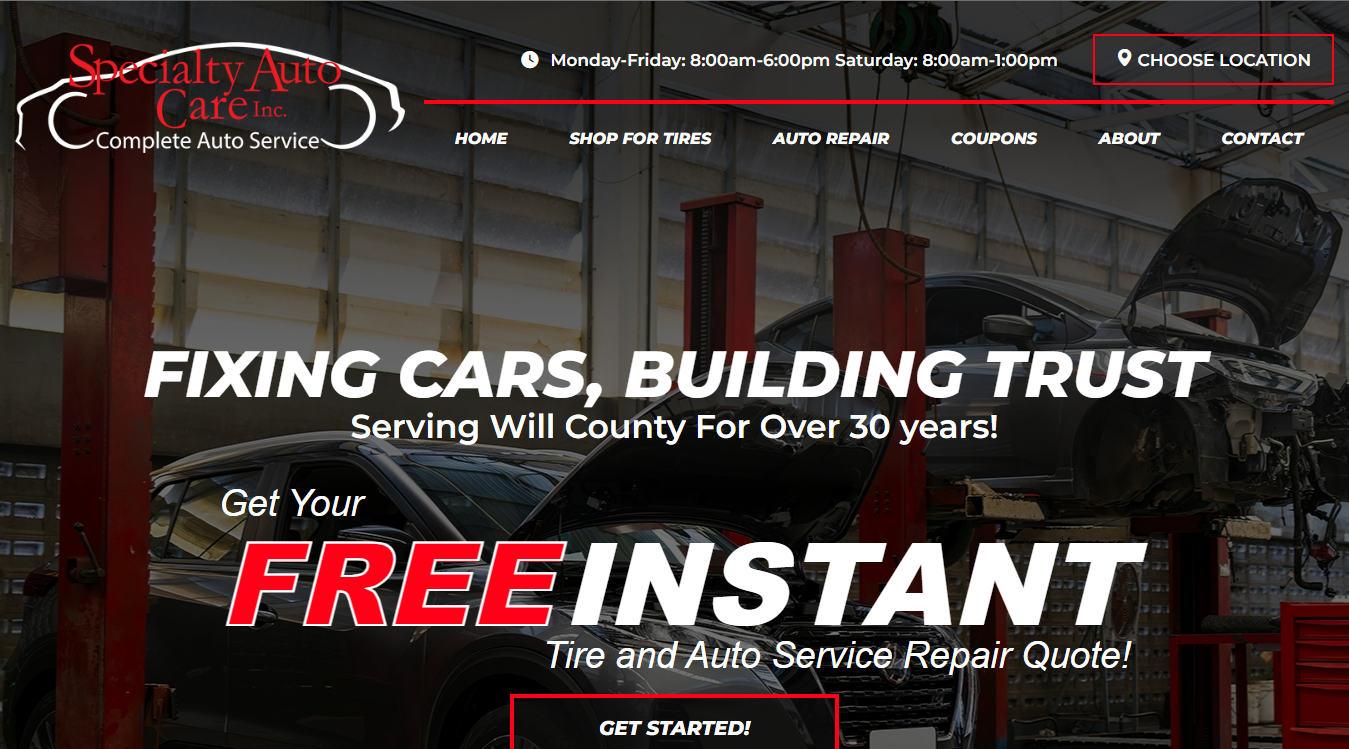 Website screenshot for Specialty Auto Care