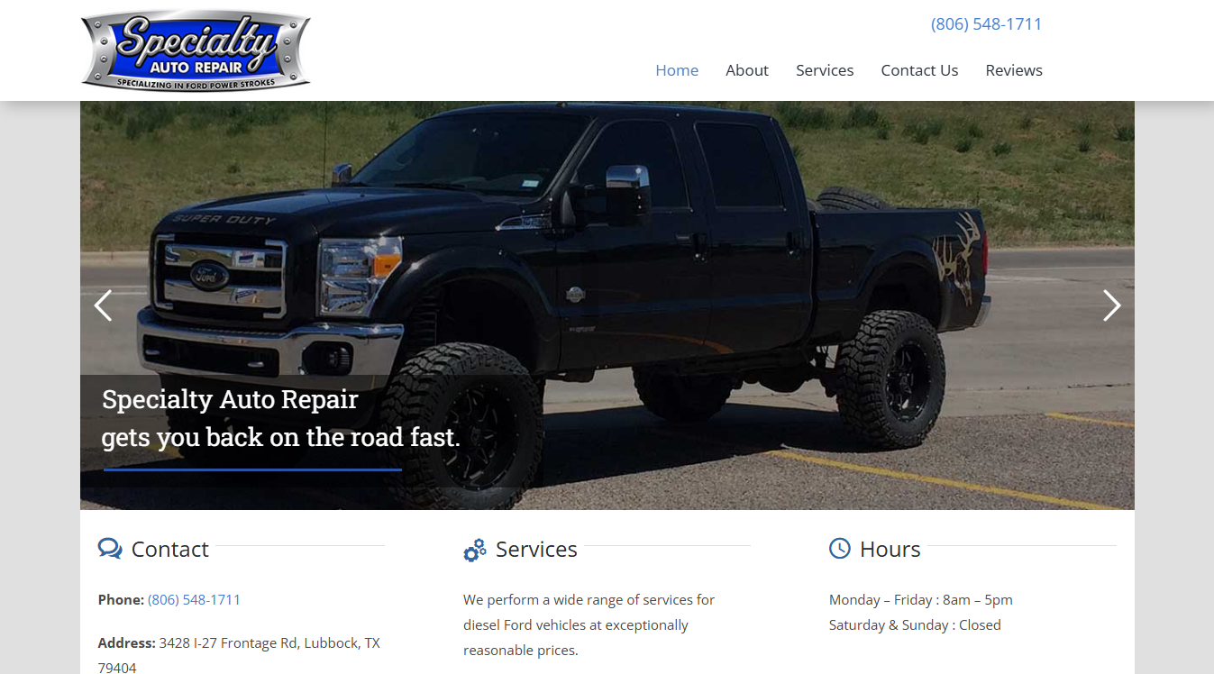 Website screenshot for Specialty Auto