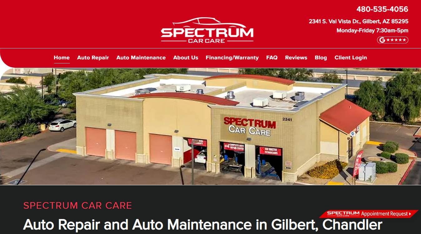 Website screenshot for Spectrum Car Care