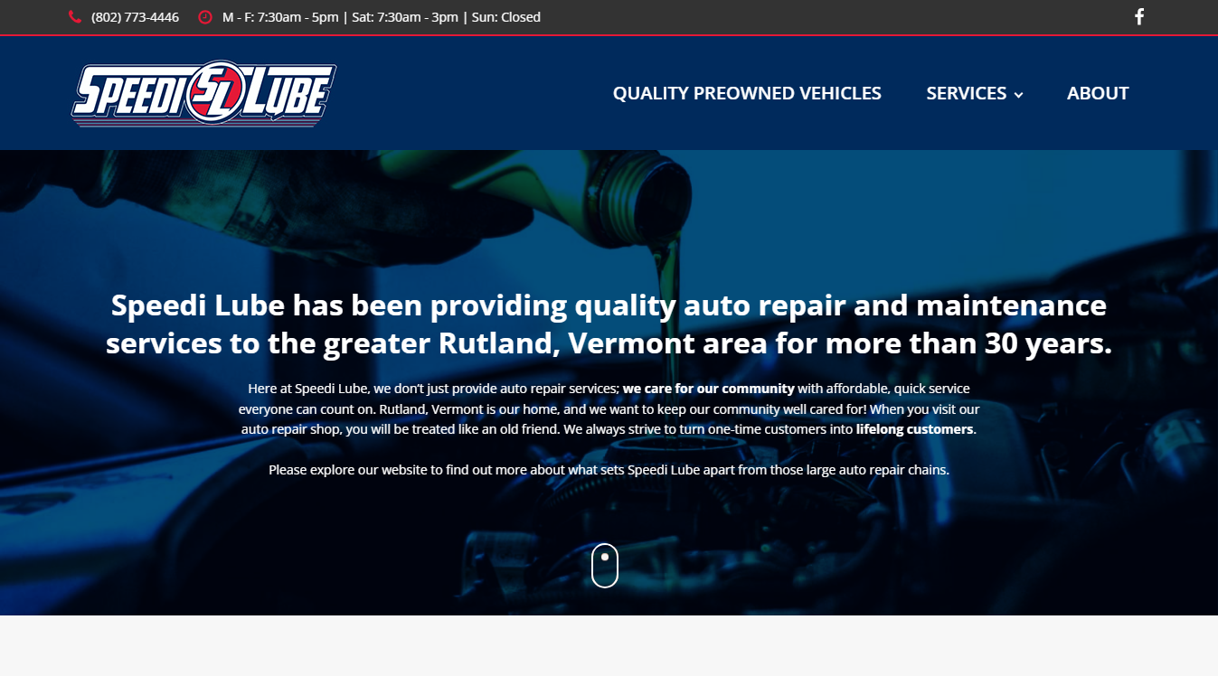Website screenshot for Speedi Lube & Services