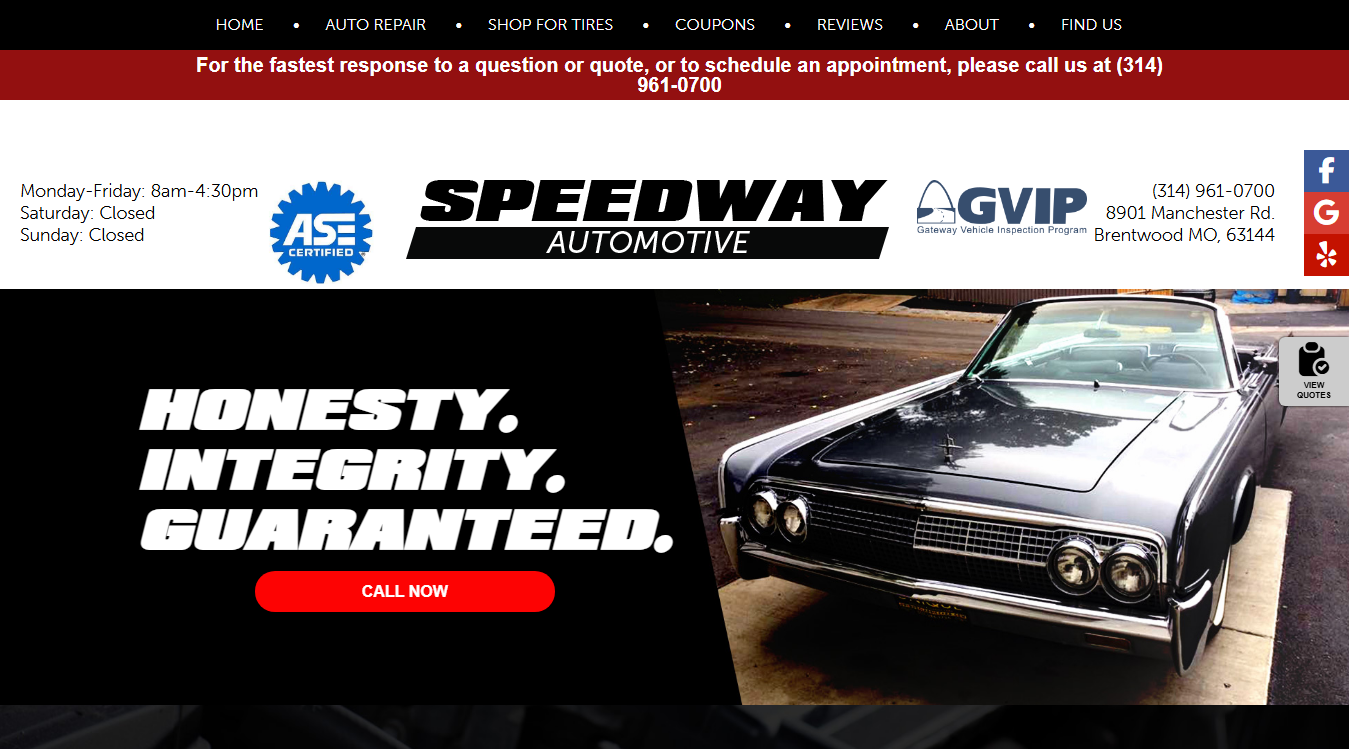 Website screenshot for Speedway Automotive