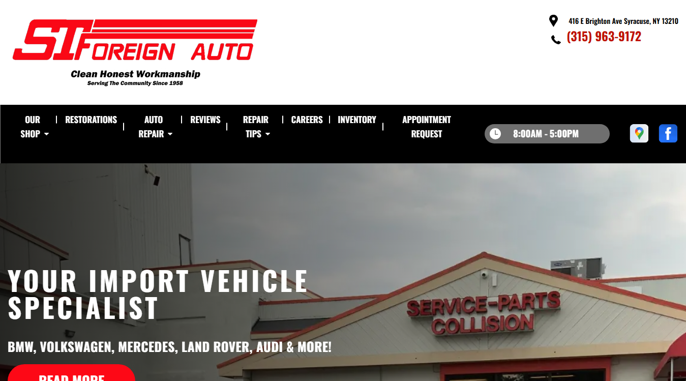 Website screenshot for ST Foreign Auto