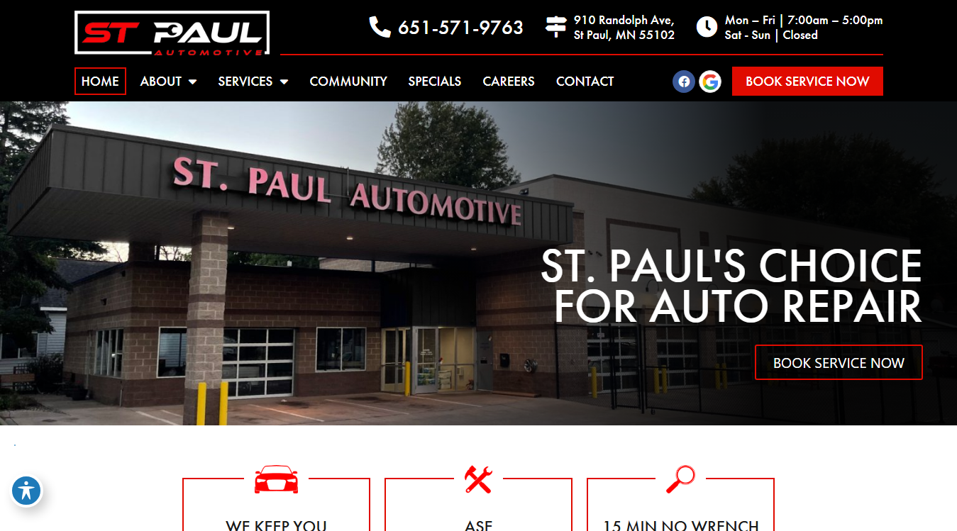 Website screenshot for St. Paul Automotive