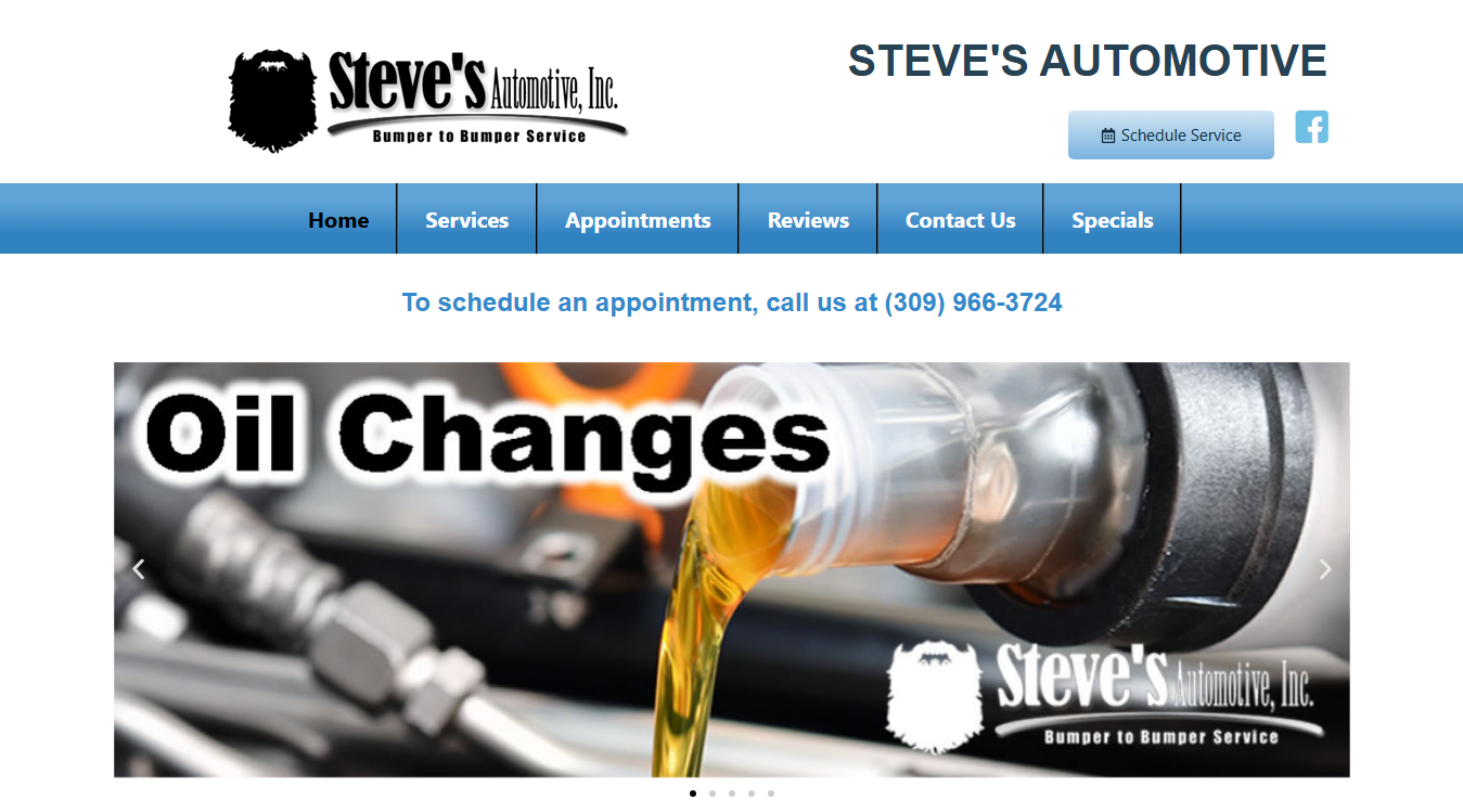 Website screenshot for Steve's Automotive