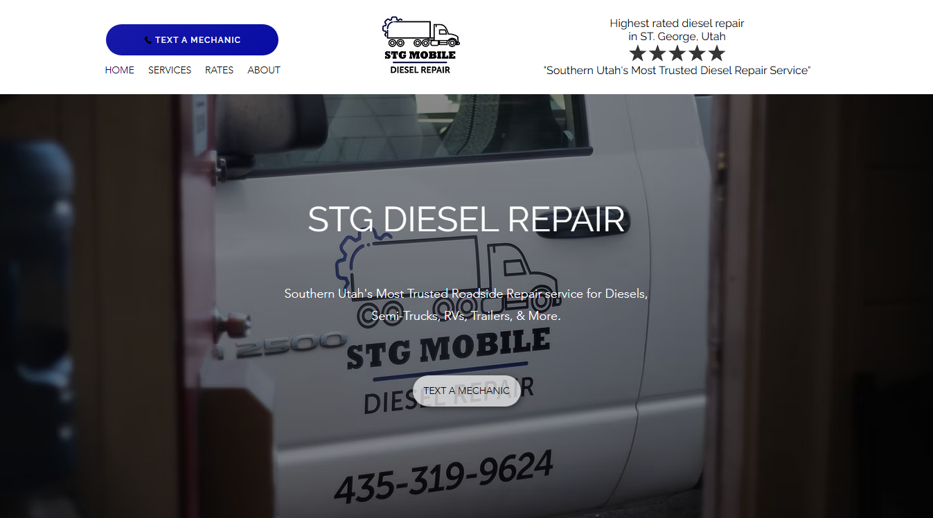 Website screenshot for STG mobile diesel repair