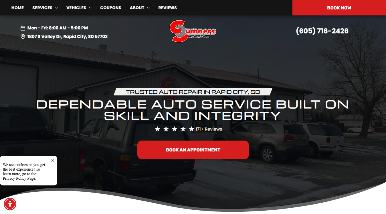 Website screenshot for Sumners Automotive