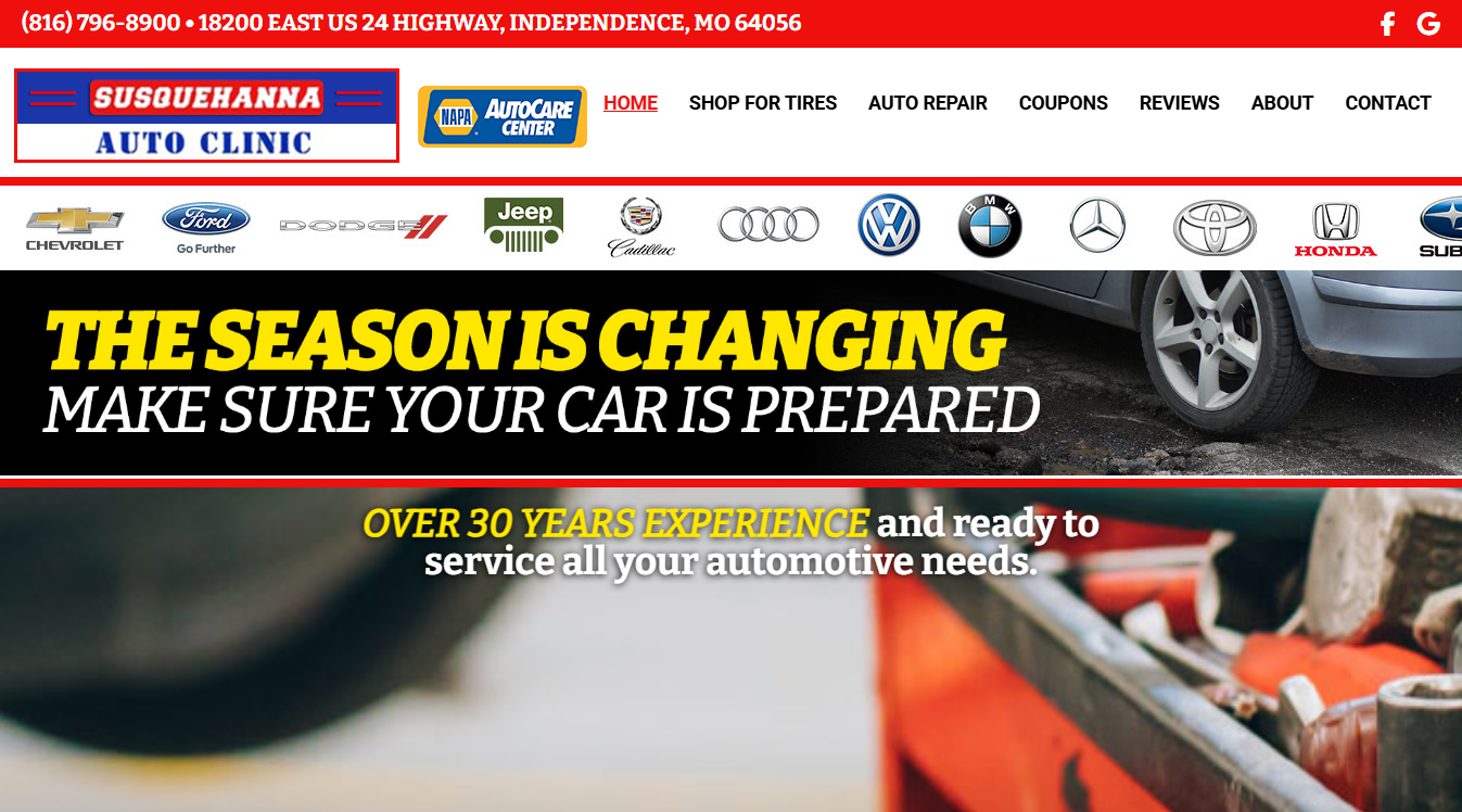 Website screenshot for Susquehanna Auto Clinic