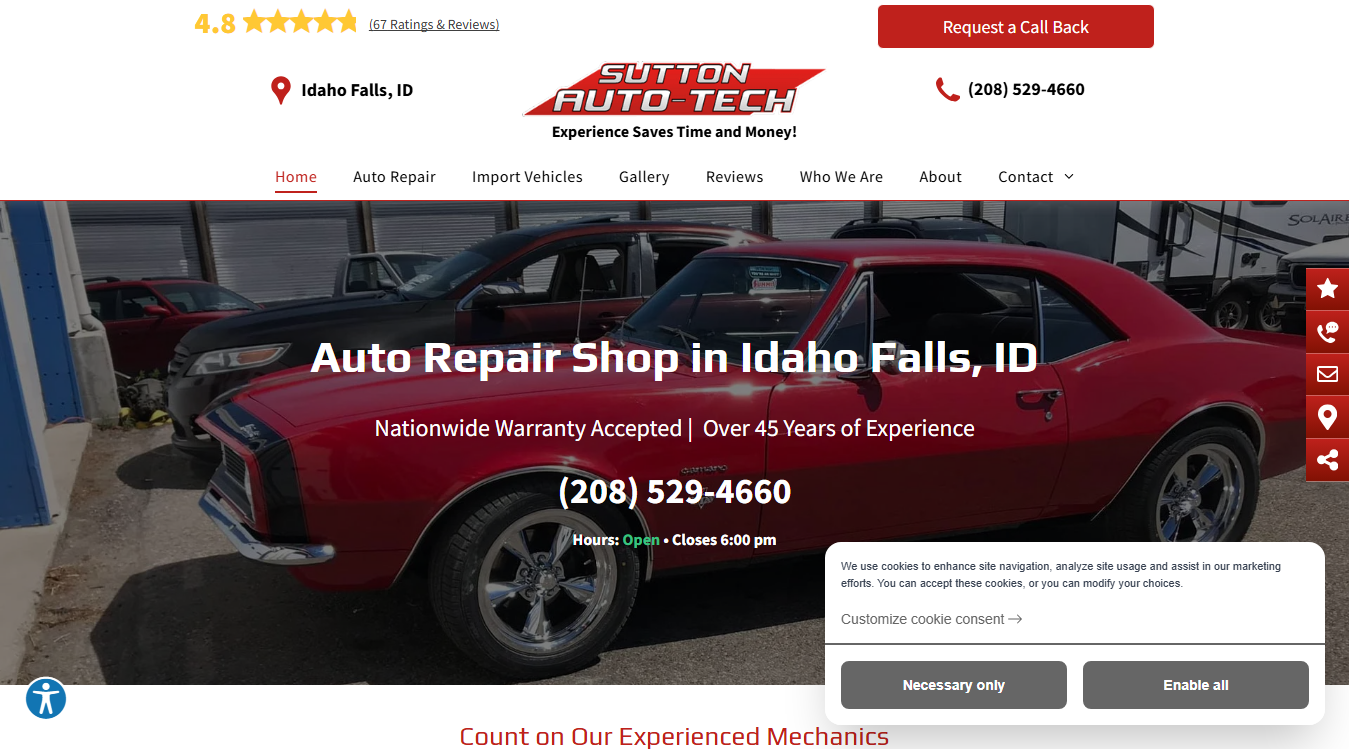 Website screenshot for Sutton Auto-Tech