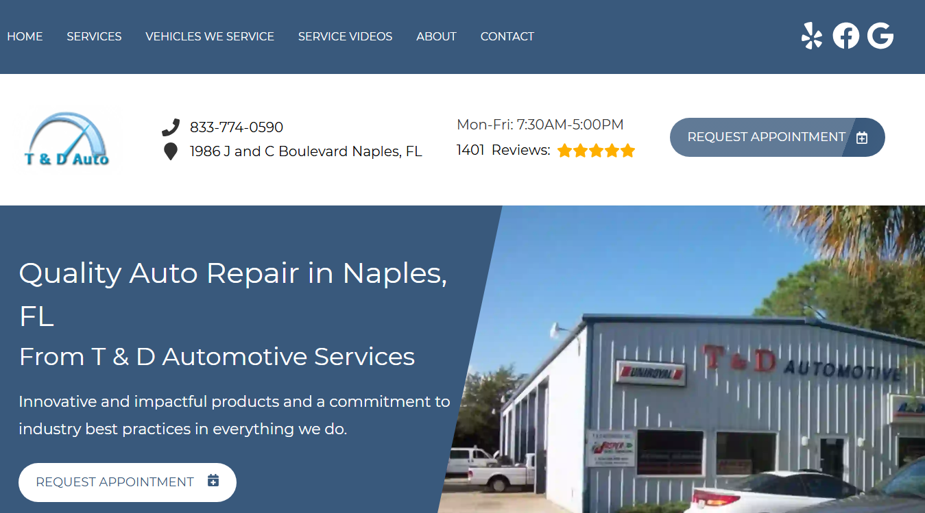 Screenshot of T & D Automotive Services