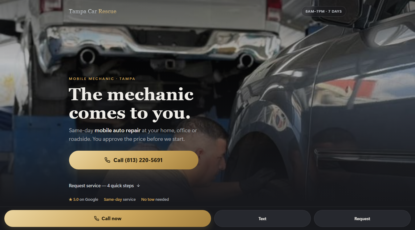 Website screenshot for Tampa Car Rescue