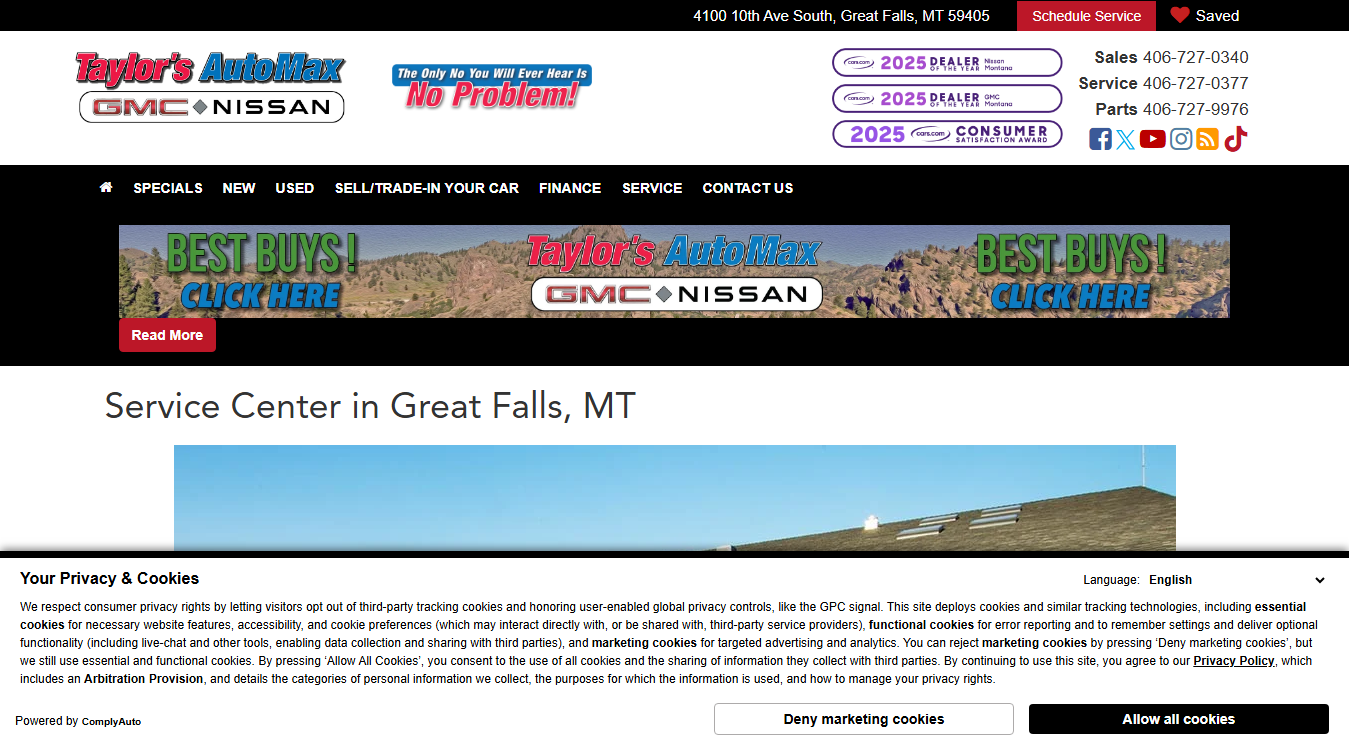 Website screenshot for Taylor's Auto Max