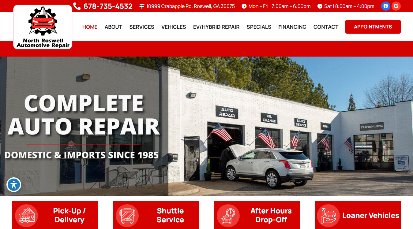 Website screenshot for Team Auto Repair