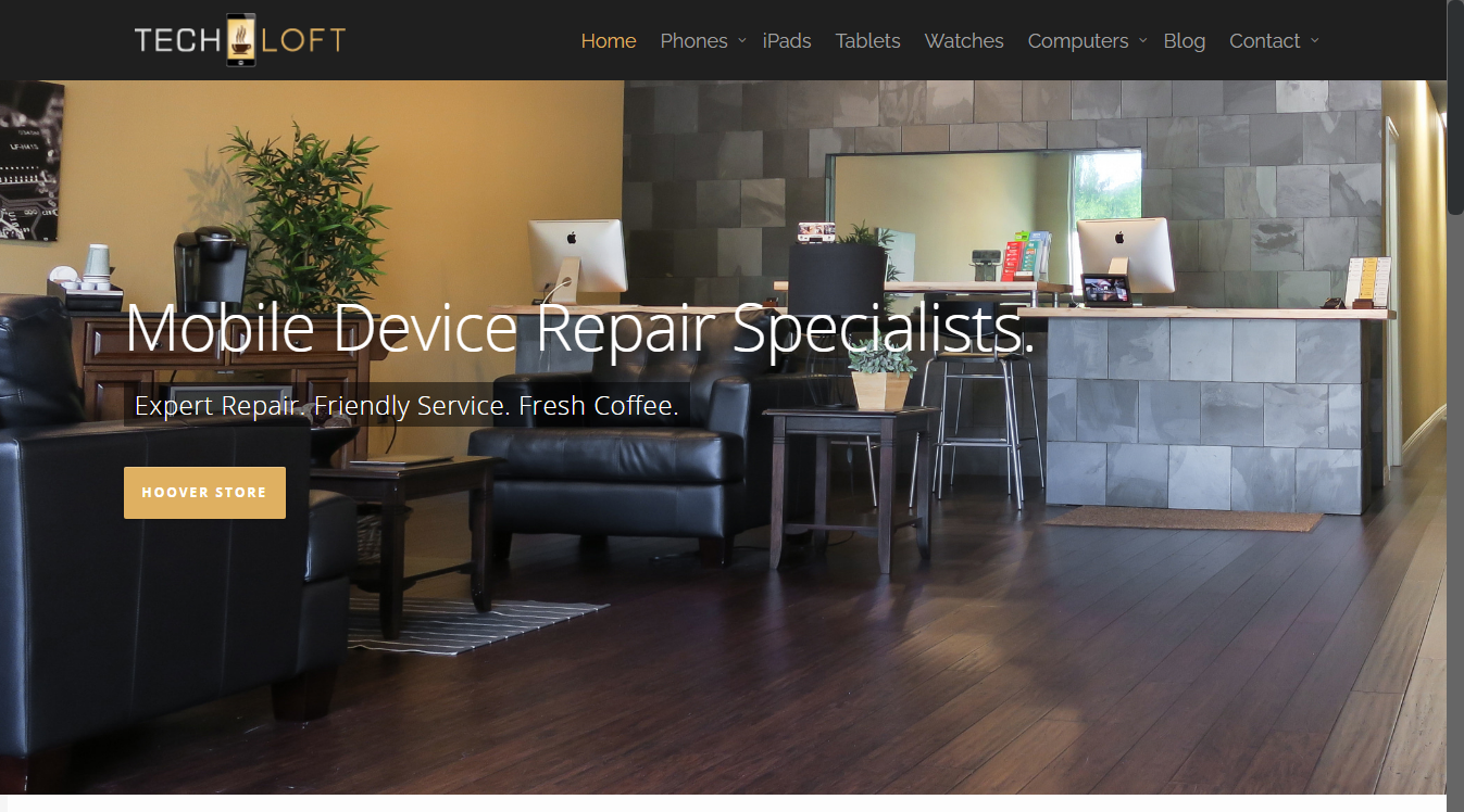 Website screenshot for Tech Loft - Device Repair Specialists
