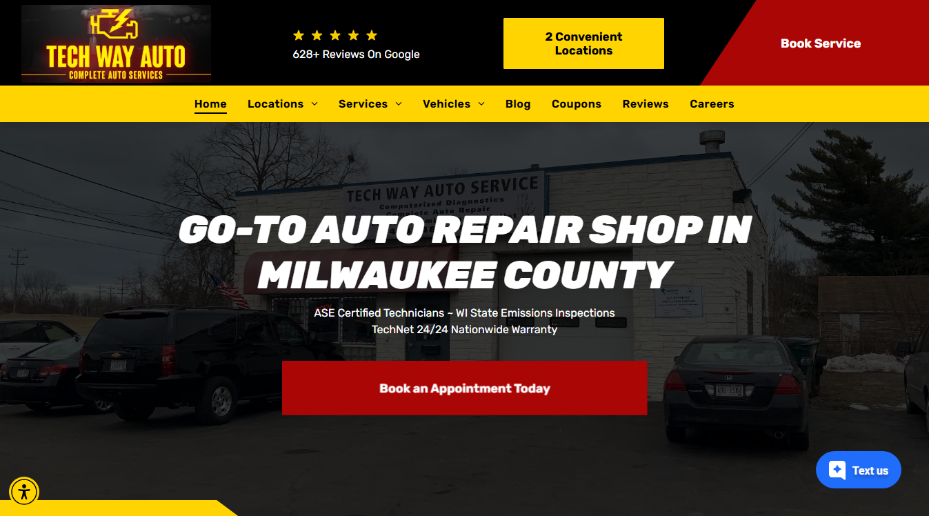 Website screenshot for Tech Way Auto Service of Saint Francis