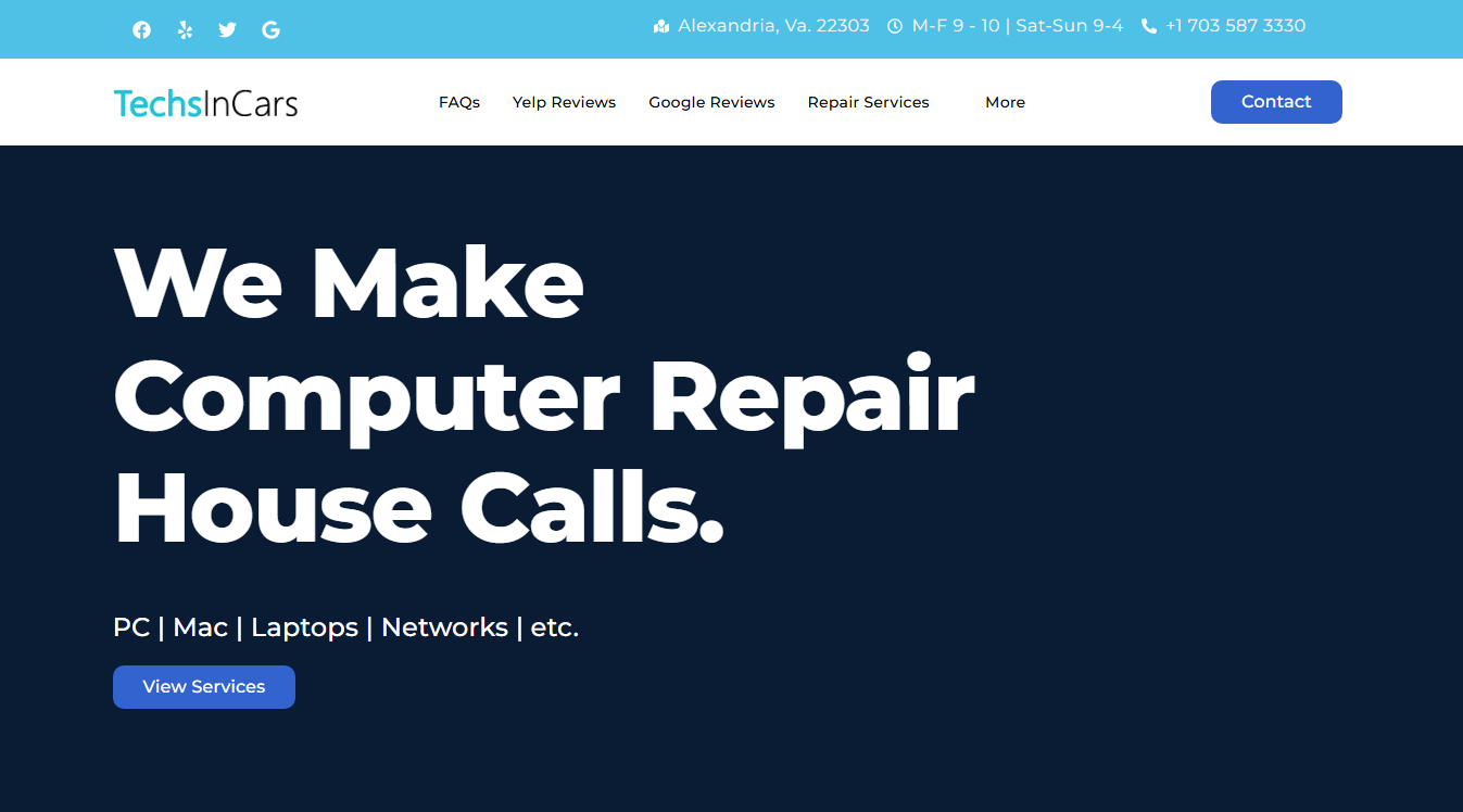 Website screenshot for Techs In Cars