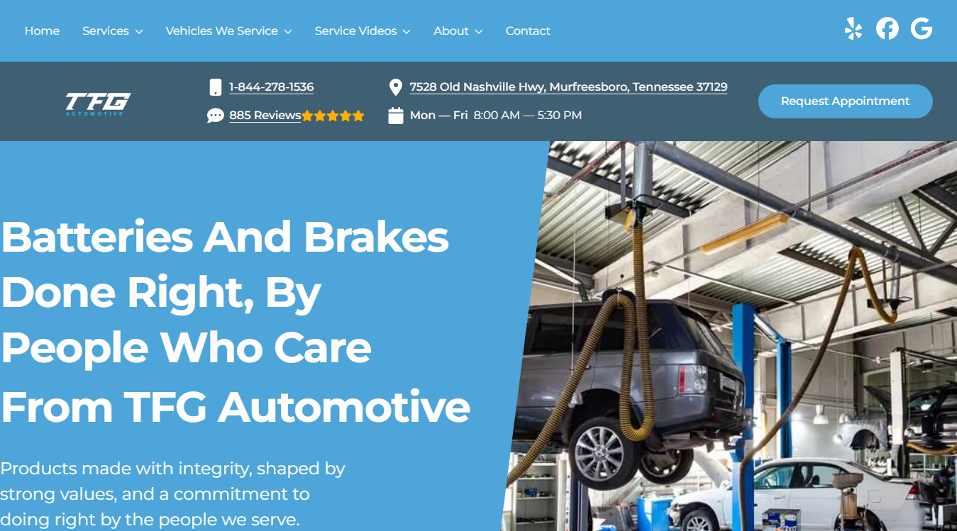 Website screenshot for TFG Automotive