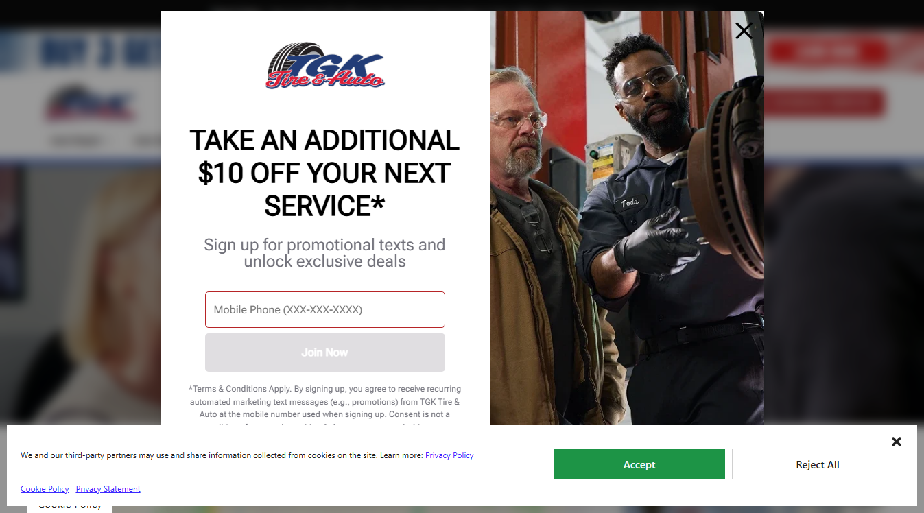 Website screenshot for TGK Automotive